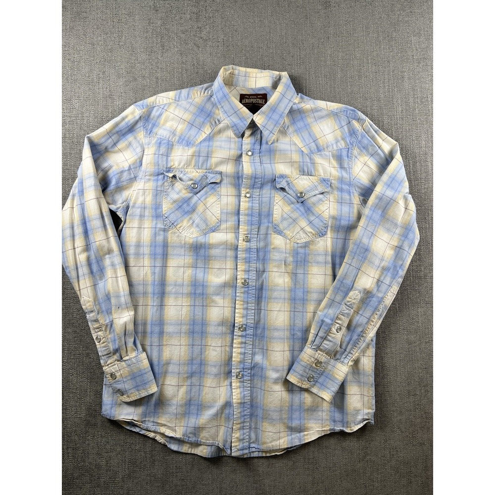 Aeropostale Pearl Snap Shirt‎ Men's M Slim Fit Plaid Check Cowboy Preppy